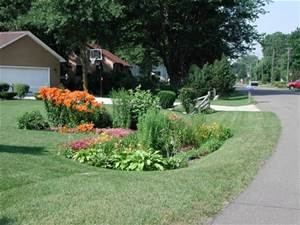 A picture showing aflowering rain garden installed on a private property.